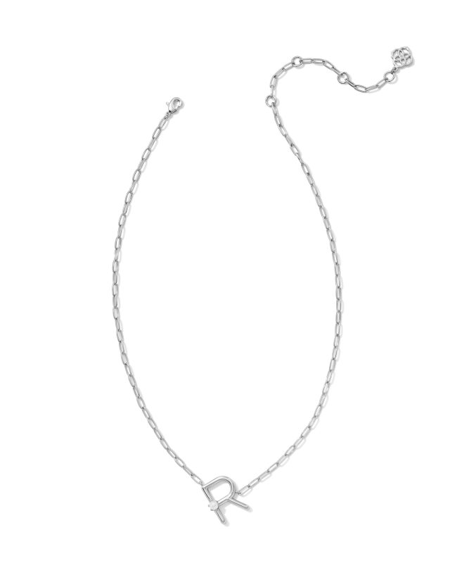 Pearl Silver Letter R Short Pendant Necklace in White Pearl image number 2.0