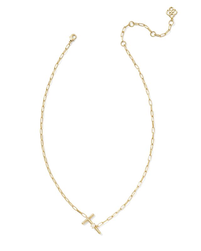 Pearl Gold Letter T Short Pendant Necklace in White Pearl image number 2.0