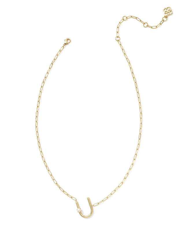 Pearl Gold Letter U Short Pendant Necklace in Freshwater Cultured Pearl image number 2.0