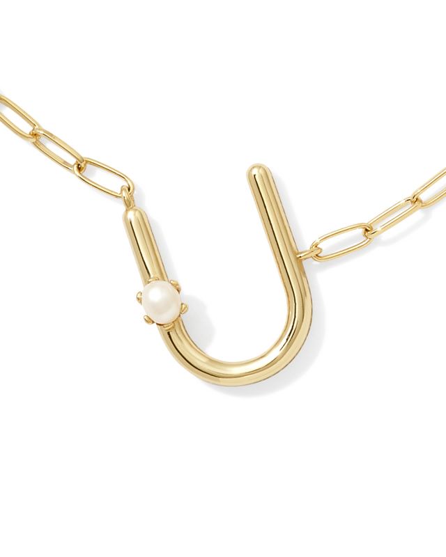 Pearl Gold Letter U Short Pendant Necklace in Freshwater Cultured Pearl image number 1.0