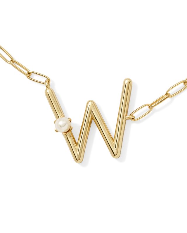 Pearl Gold Letter W Short Pendant Necklace in White Pearl image number 1.0