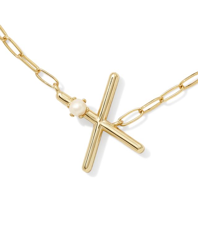 Pearl Gold Letter X Short Pendant Necklace in Freshwater Cultured Pearl image number 1.0