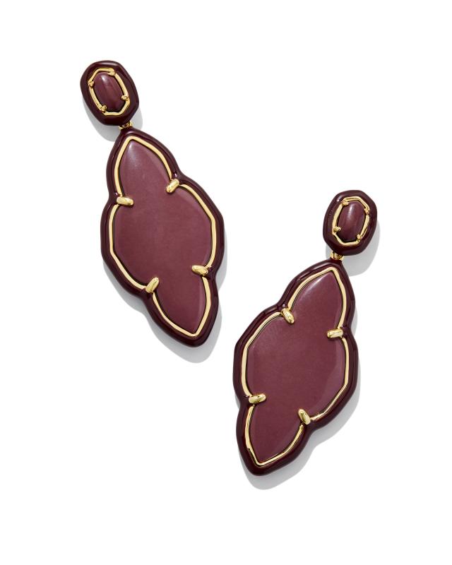 Abbie Gold Enamel Frame Statement Earrings in Maroon Magnesite image number 0.0