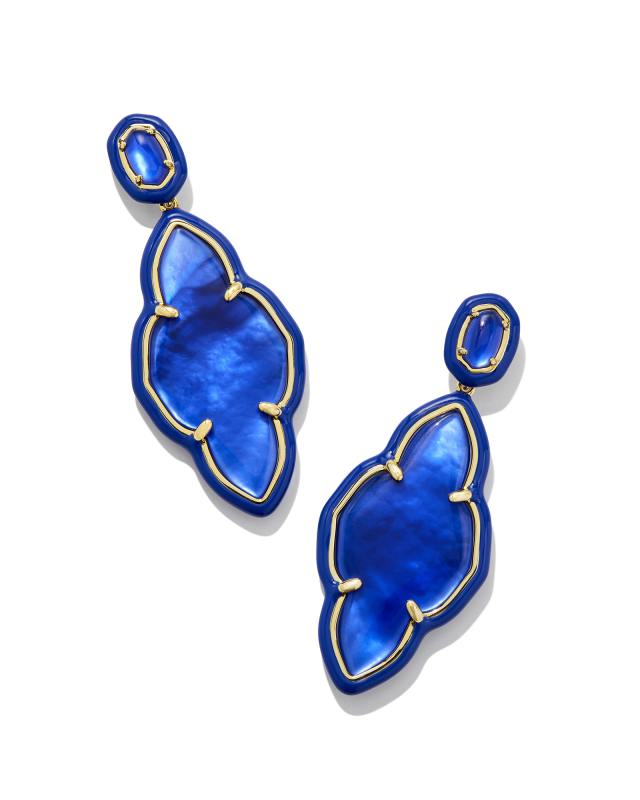 Abbie Gold Enamel Frame Statement Earrings in Cobalt Illusion image number 0.0