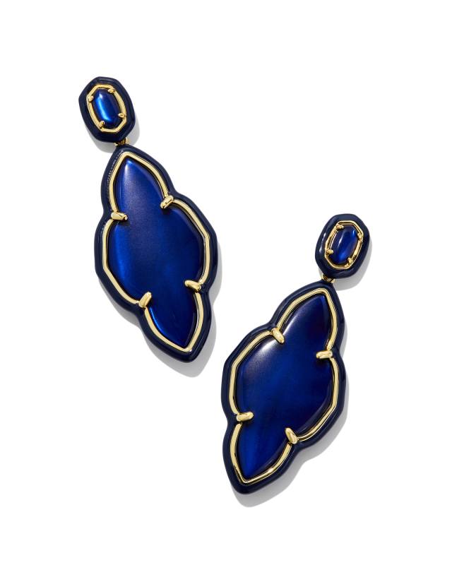 Abbie Gold Enamel Frame Statement Earrings in Navy Mother-of-Pearl image number 0.0