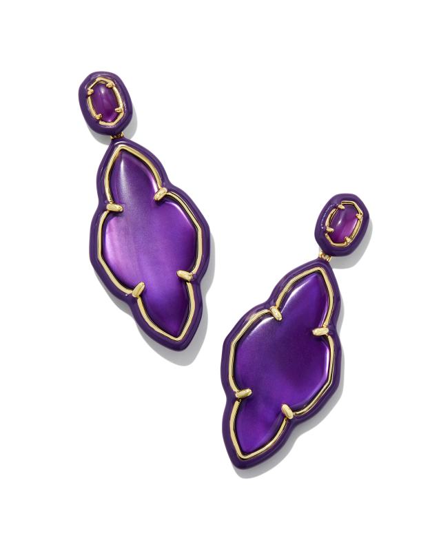 Abbie Gold Enamel Frame Statement Earrings in Purple Mother-of-Pearl image number 0.0