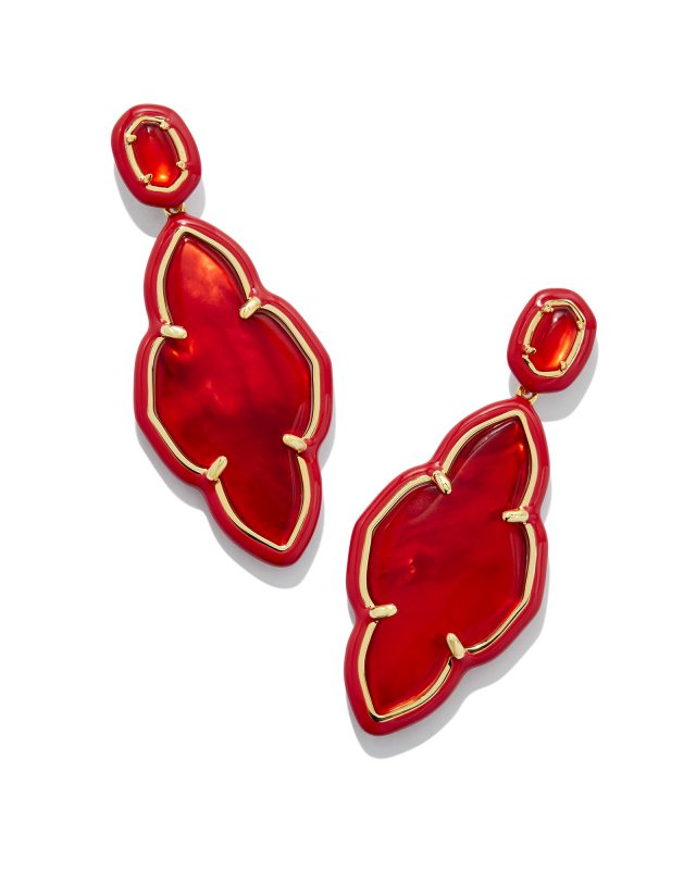 Abbie Gold Enamel Frame Statement Earrings in Red Illusion image number 0.0