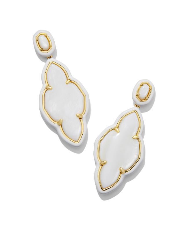 Abbie Gold Enamel Frame Statement Earrings in White Mother-of-Pearl image number 0.0