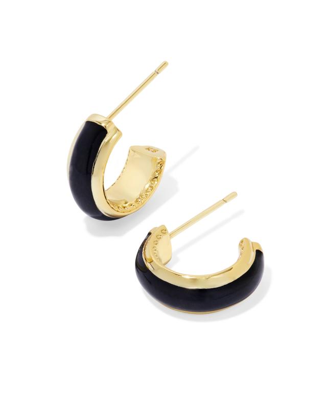 Ainsley Gold Huggie Earrings in Black Enamel image number 0.0