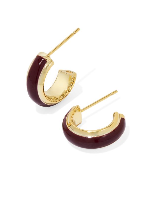 Ainsley Gold Huggie Earrings in Burgundy Enamel image number 0.0