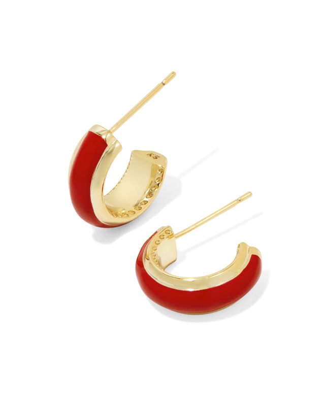 Ainsley Gold Huggie Earrings in Red Enamel image number 0.0