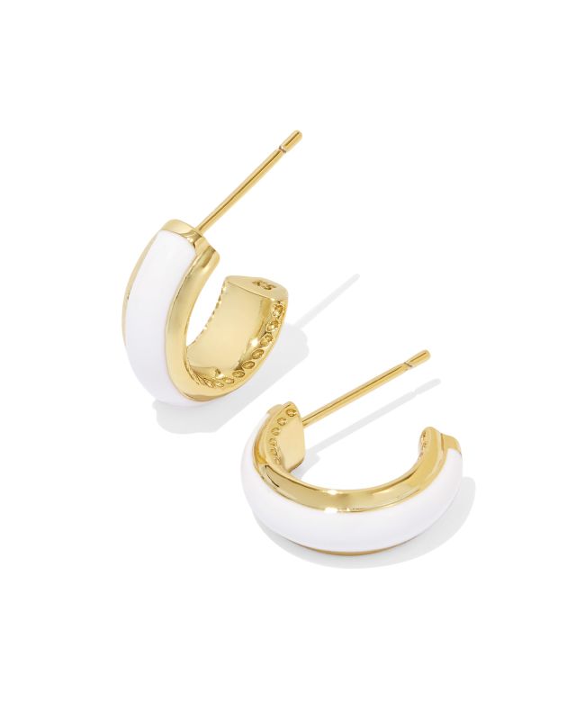 Ainsley Gold Huggie Earrings in White Enamel image number 0.0