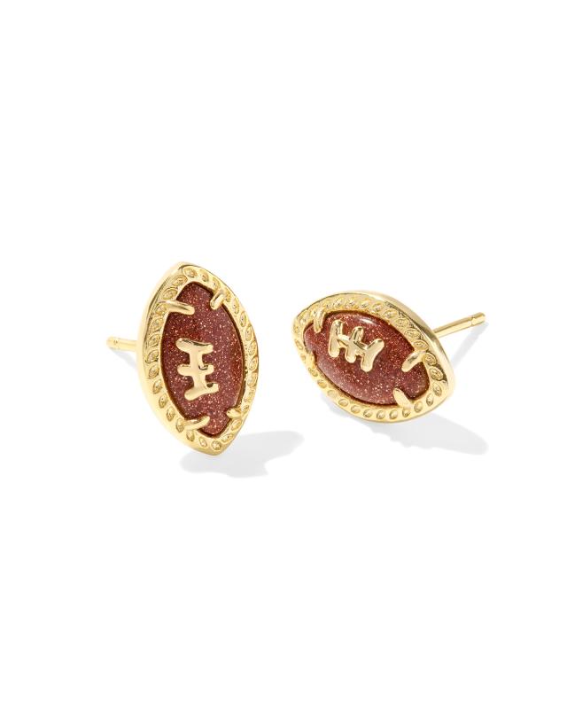 Football Gold Stud Earrings in Orange Goldstone image number 0.0