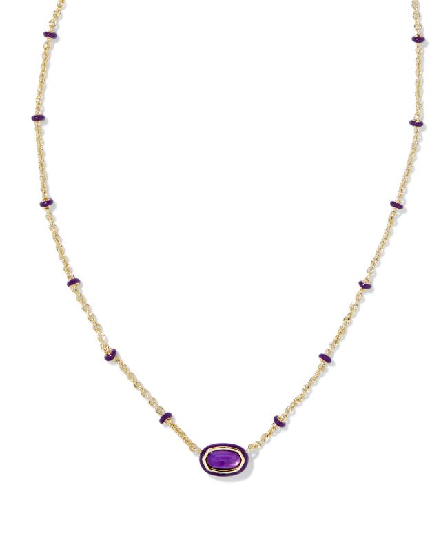 Mini Elisa Gold Enamel Frame Short Pendant Necklace in Purple Mother-of-Pearl image number 0.0