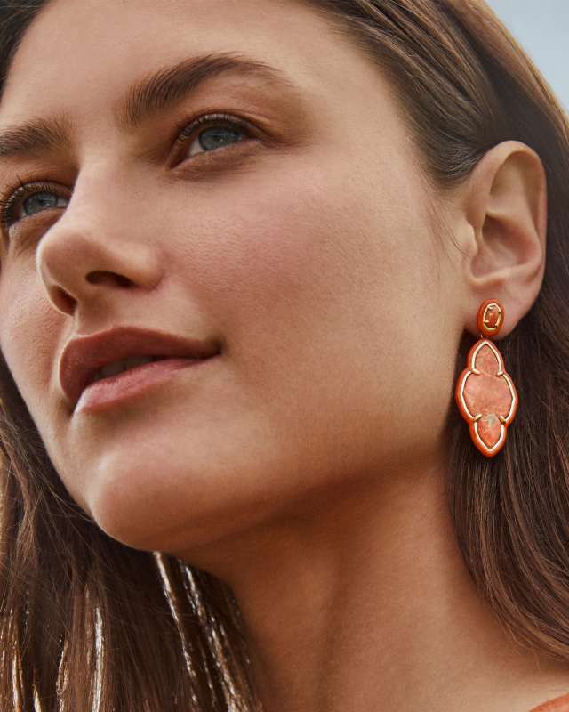 Abbie Gold Enamel Frame Statement Earrings in Variegated Orange Magnesite image number 1.0