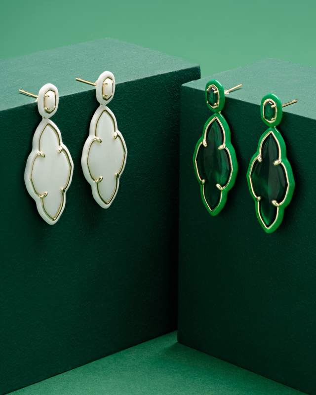 Abbie Gold Enamel Frame Statement Earrings in Emerald Illusion image number 2.0