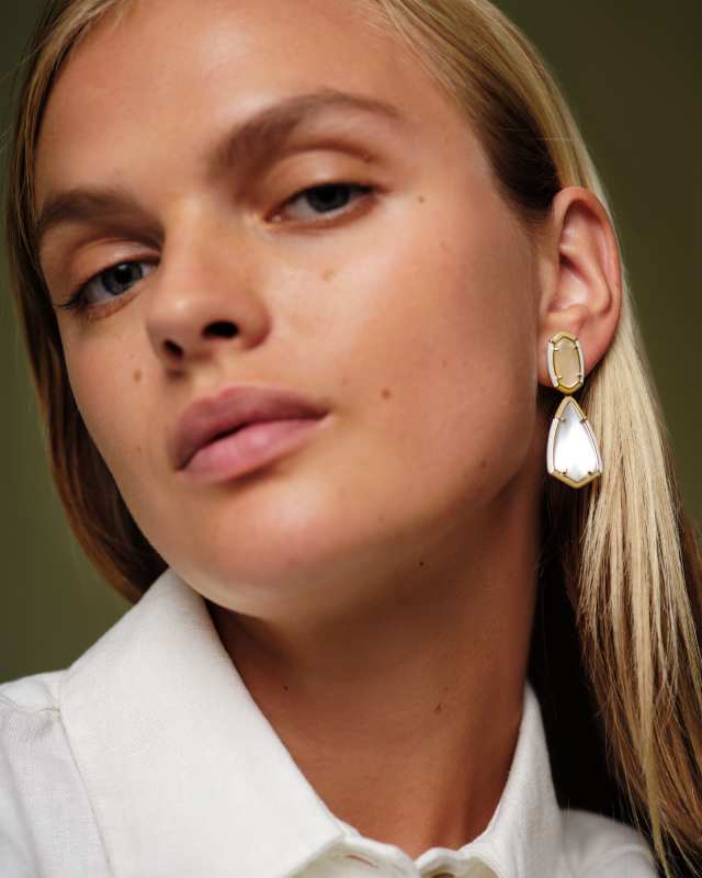 Camry Gold Enamel Frame Statement Earrings in Natural Mother-of-Pearl image number 1.0