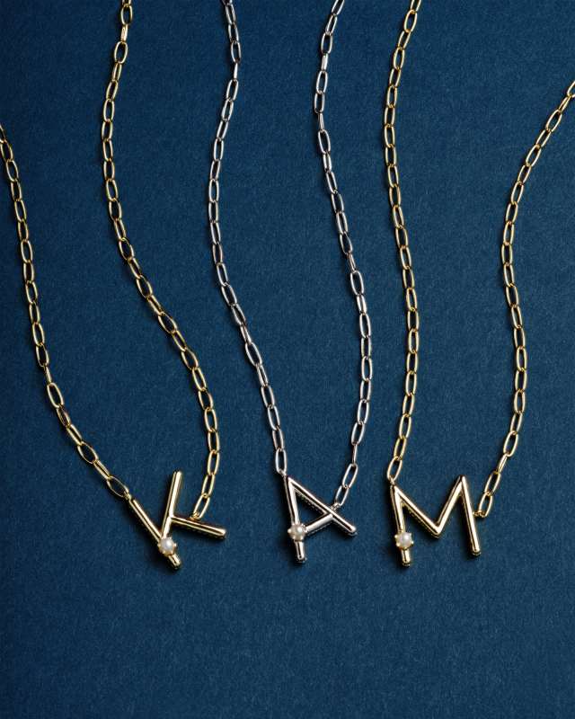 Pearl Gold Letter K Short Pendant Necklace in White Pearl image number 2.0