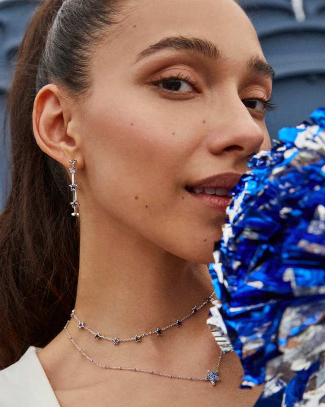 Sierra Silver Star Hoop Earrings in Navy Enamel image number 1.0