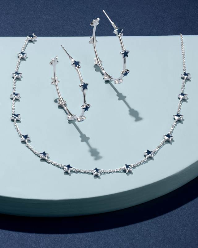 Sierra Silver Star Hoop Earrings in Navy Enamel image number 2.0