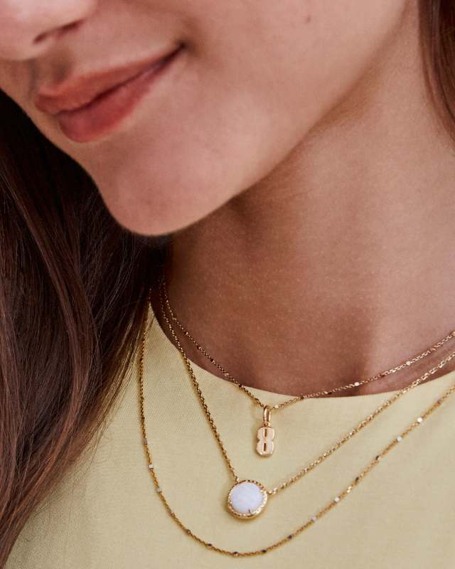 Volleyball Gold Short Pendant Necklace in White Mother-of-Pearl image number 1.0