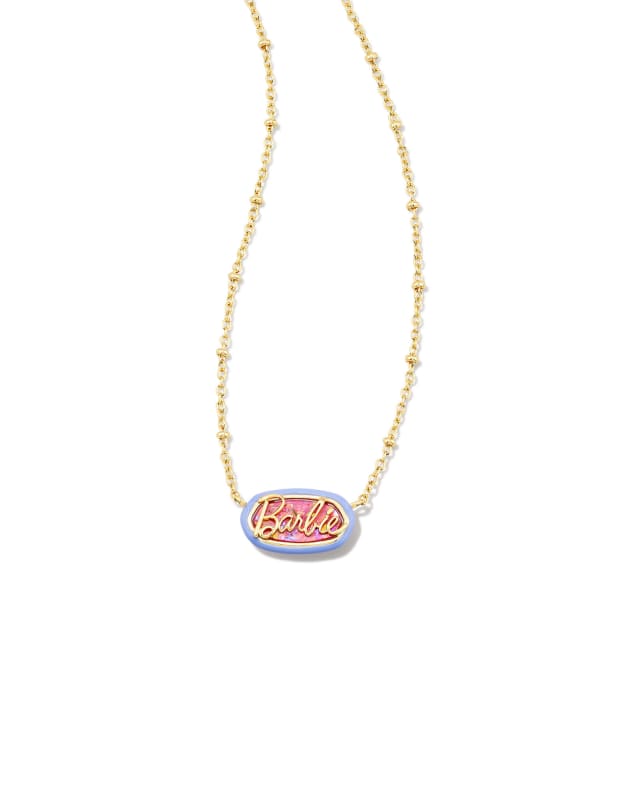 Barbie™ x Kendra Scott Gold Elisa Satellite Reversible Necklace in Pink Iridescent Glitter Glass image number 0.0