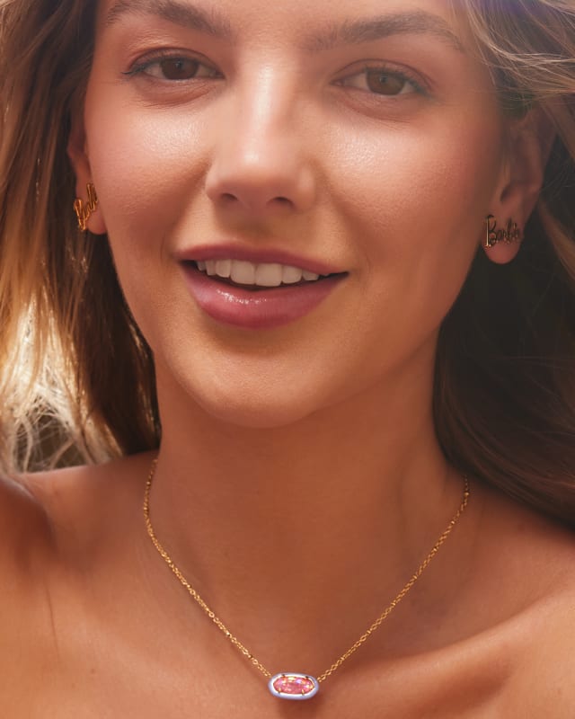 Barbie™ x Kendra Scott Gold Elisa Satellite Reversible Necklace in Pink Iridescent Glitter Glass image number 5.0