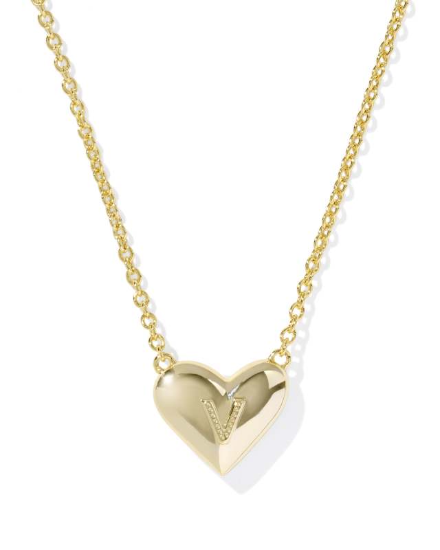Ari Heart Letter V Gold Short Pendant Necklace image number 1.0