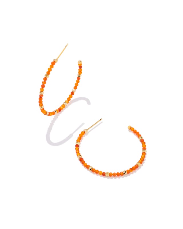 Britt Gold Thin Beaded Hoop Earrings in Orange Agate image number 0.0