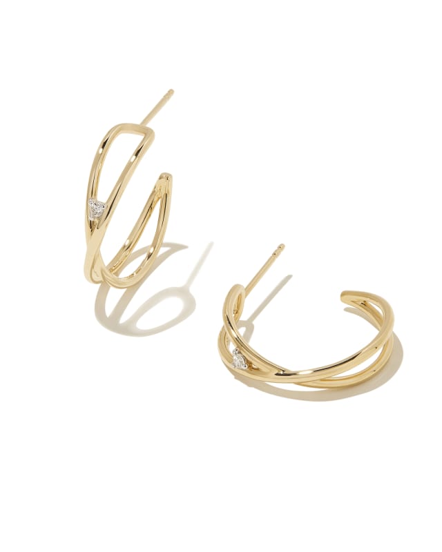 Caroline 14k Yellow Gold Hoop Earrings in White Diamond image number 0.0