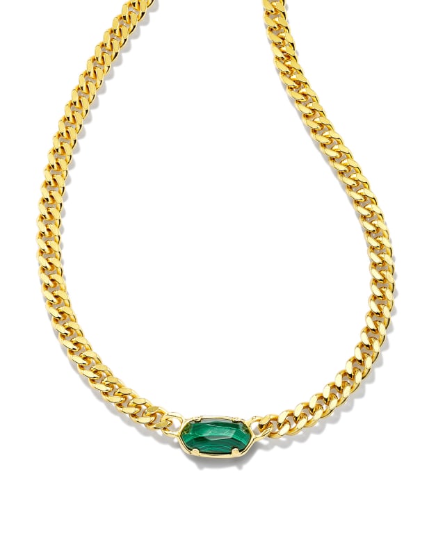 Elisa 18k Gold Vermeil Curb Chain Necklace in Green Malachite | Kendra Scott