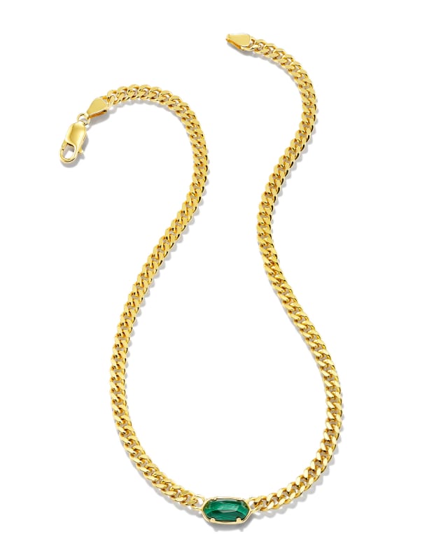 Elisa 18k Gold Vermeil Curb Chain Necklace in Green Malachite image number 1.0