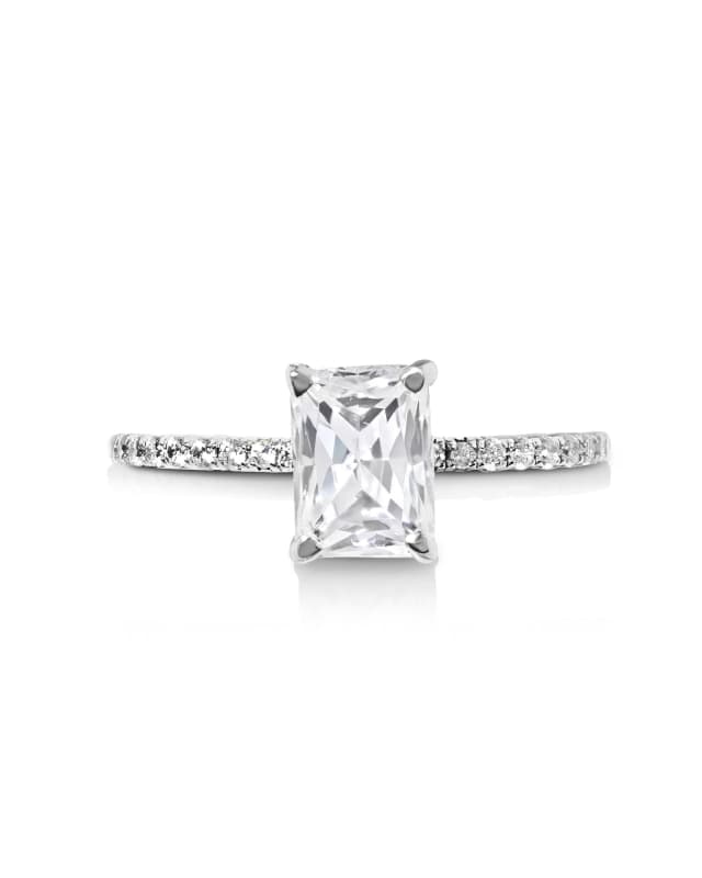 1 ct Solitaire N-S Emerald Engagement Ring with Pave Diamonds in 14k White Gold image number 0.0
