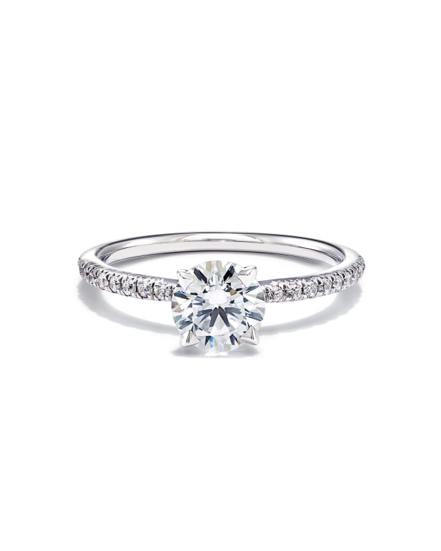 0.5 ct Round Solitaire Engagement Ring with Pave Diamonds in 14k White Gold image number 0.0