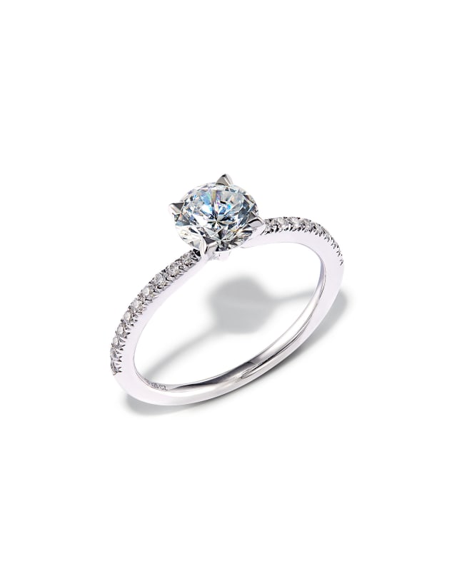 0.5 ct Round Solitaire Engagement Ring with Pave Diamonds in 14k White Gold image number 2.0