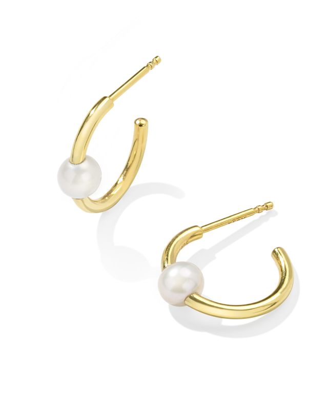 Emmaline 18k Gold Vermeil Huggie Earrings in White Pearl image number 0.0