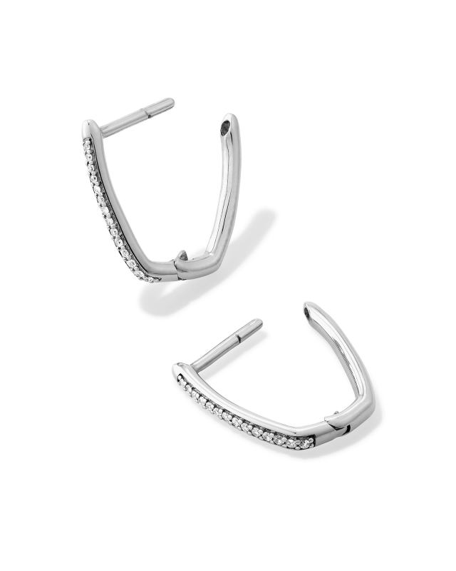 Ellen 14k White Gold Luxe Huggie Earrings in White Diamond image number 1.0