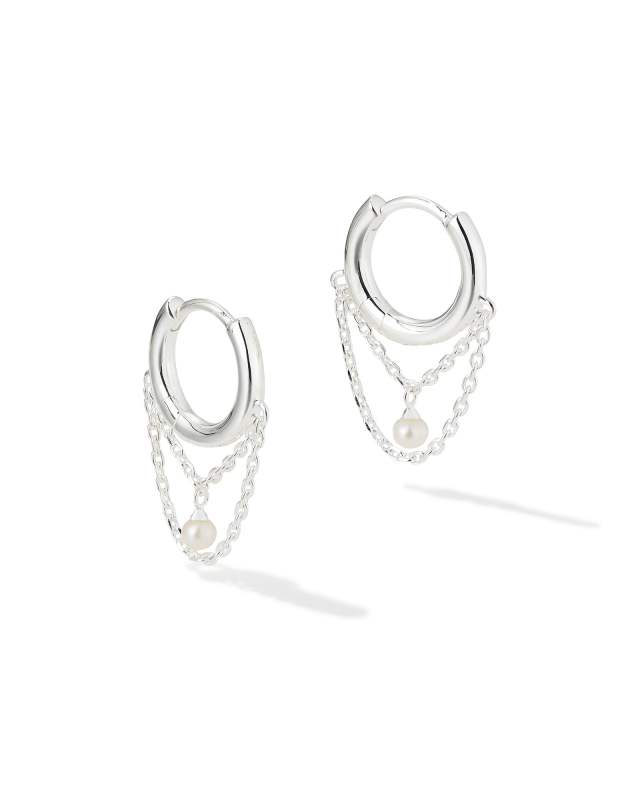 Davina Sterling Silver Pearl Huggie Earrings in White Pearl image number 0.0