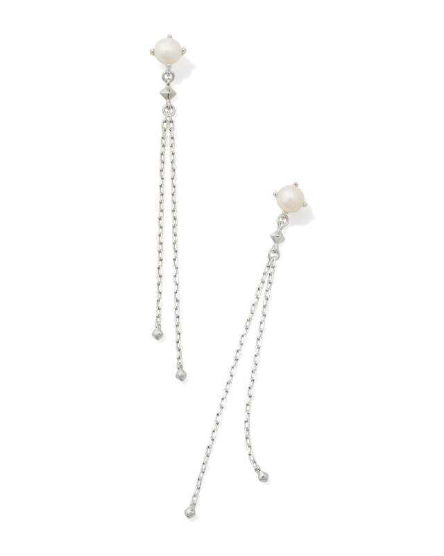 Emmaline Sterling Silver Chain Stud Earrings in White Pearl image number 0.0