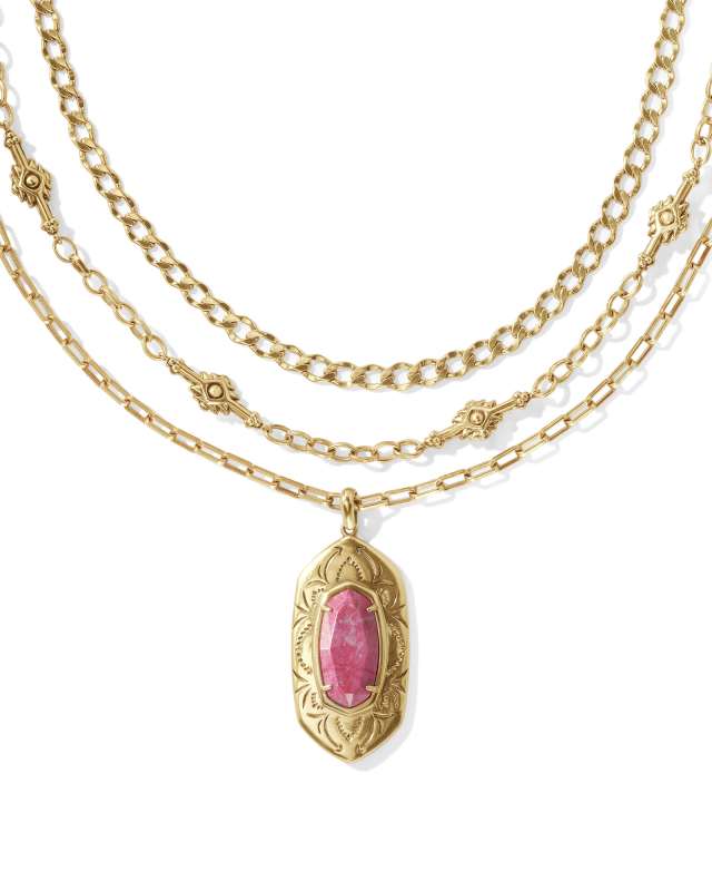 Keziah Vintage Gold Multi Strand Necklace in Raspberry Variegated Magnesite image number 0.0