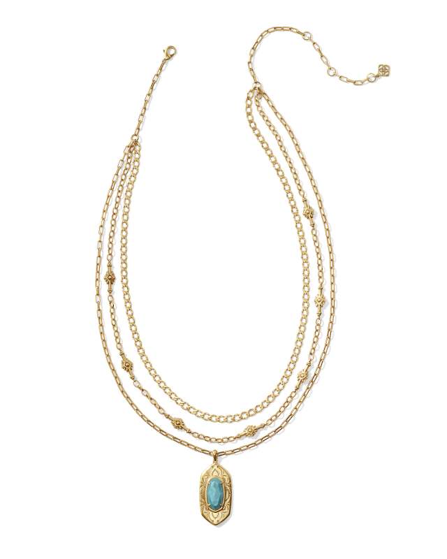 Keziah Vintage Gold Multi Strand Necklace in Variegated Dark Teal Magnesite image number 1.0