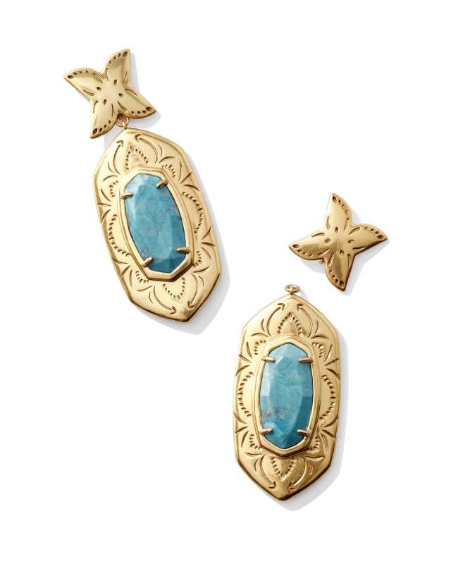 Keziah Vintage Gold Statement Earrings in Variegated Dark Teal Magnesite image number 1.0