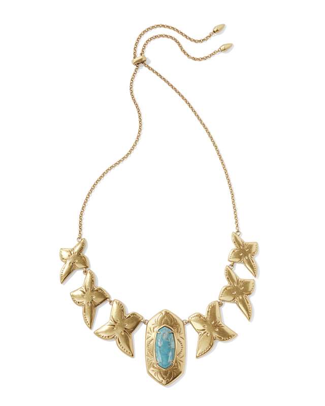 Keziah Vintage Gold Statement Necklace in Variegated Dark Teal Magnesite image number 0.0