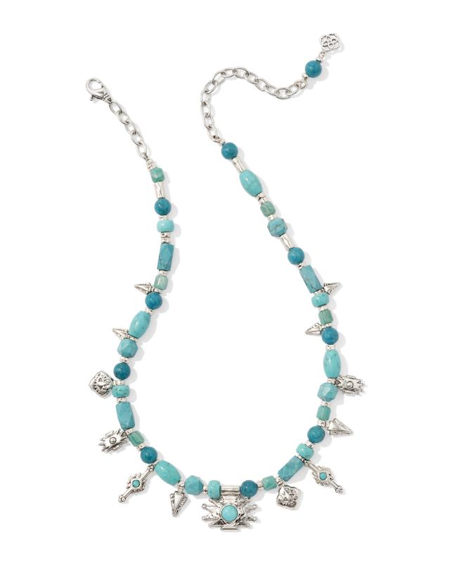 Shera Vintage Silver Beaded Charm Necklace in Teal Mix image number 1.0