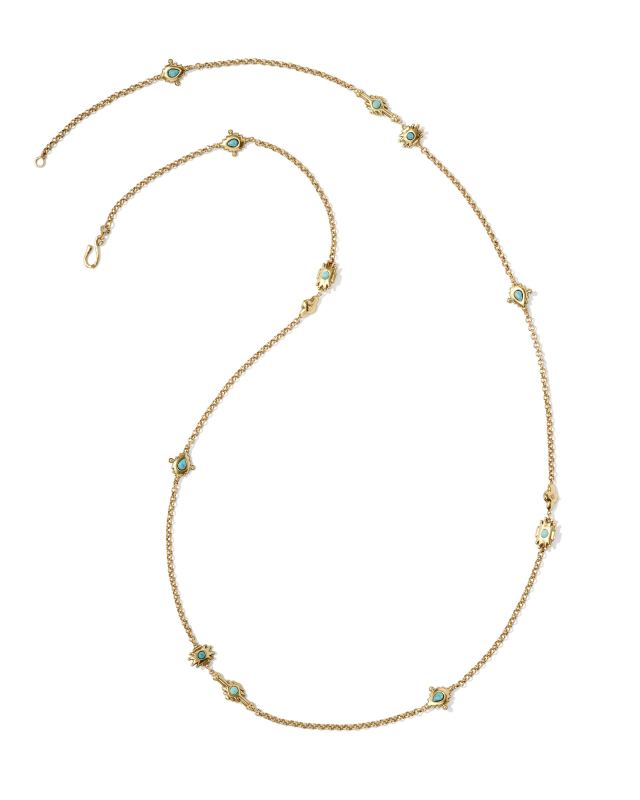 Shera Vintage Gold Long Strand Necklace in Teal Mix image number 1.0