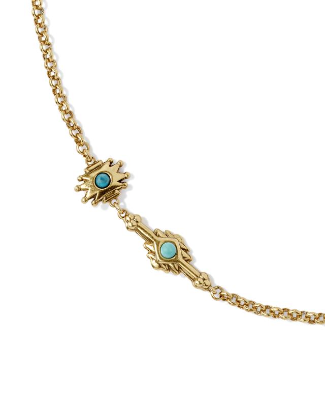 Shera Vintage Gold Long Strand Necklace in Teal Mix image number 2.0