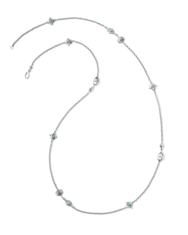 Shera Vintage Silver Long Strand Necklace in Teal Mix image number 1.0