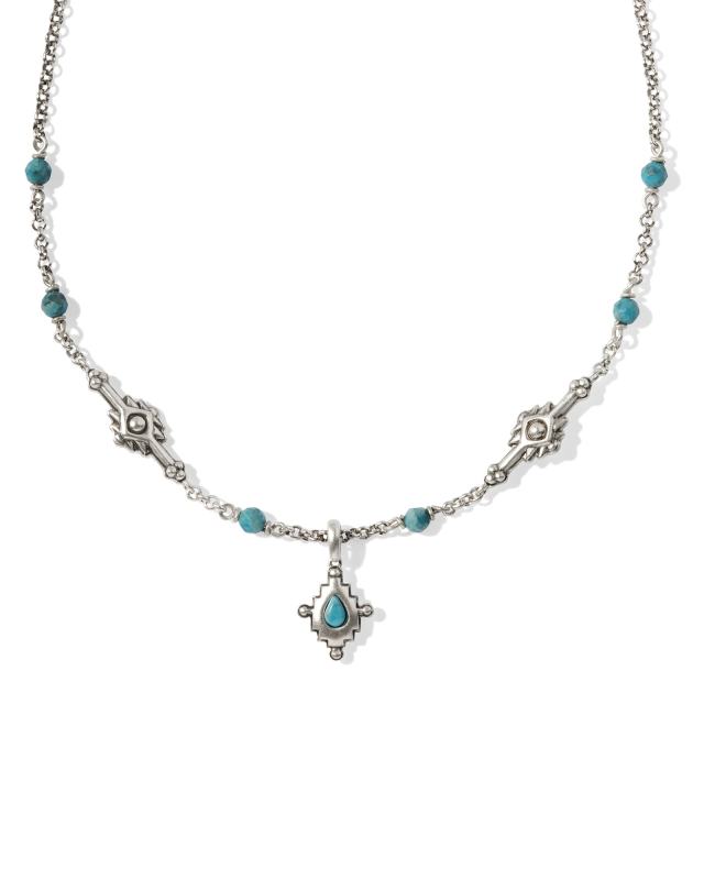 Shera Vintage Silver Short Pendant Necklace in Variegated Dark Teal Magnesite image number 0.0