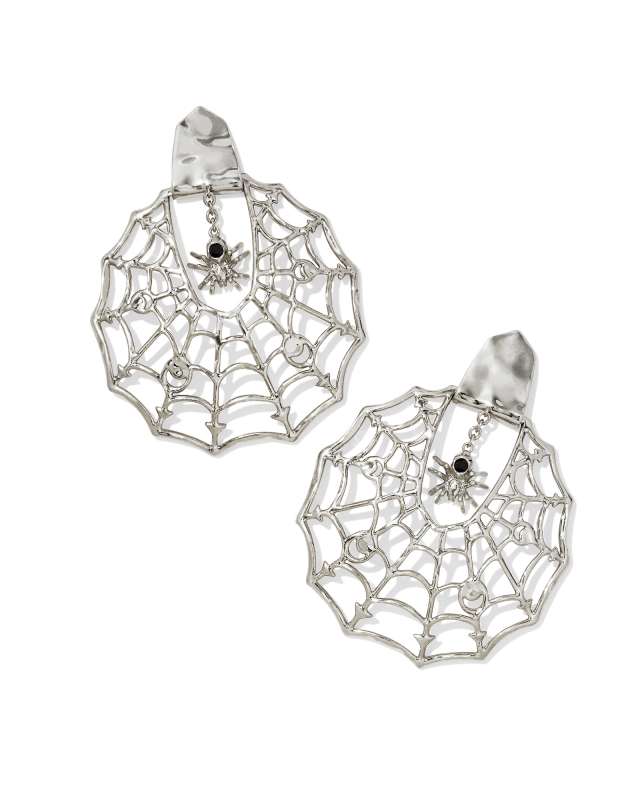 Spiderweb Silver Statement Earrings in Black Crystal image number 0.0