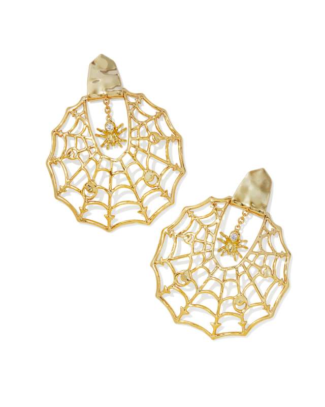 Spiderweb Gold Statement Earrings in White CZ image number 0.0